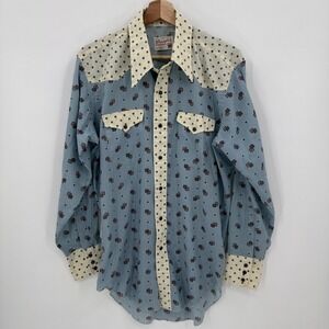 Vintage Wrangler 60's 70's Pearl Snap Western Shirt Size S/M Retro Geometric USA